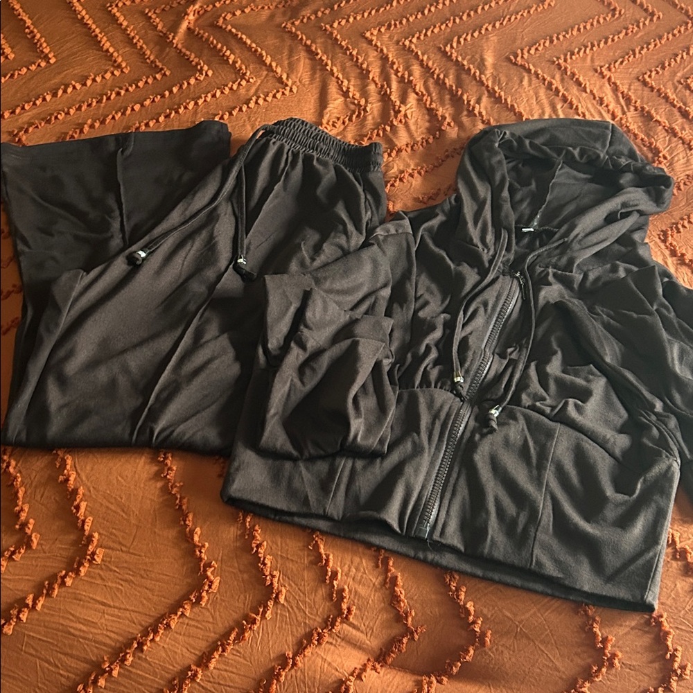 Black Hooded Tracksuit Set